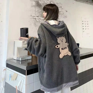 Oversized Teddy Print Parka with Soft lined inside