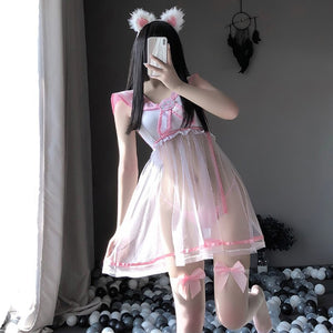 Pink Transparent Sailor Uniform Kawaii Bunny Girls Lingerie