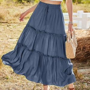 Pleated Skirt Casual Lace-Up Elastic Waist