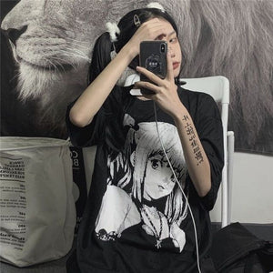 Long Graphic Anime T-shirt with Death Note Print