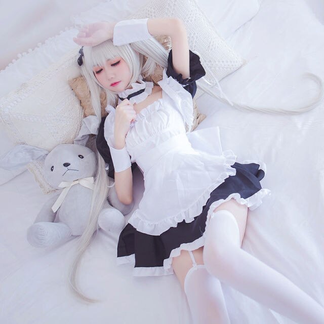 Anime Black Lolita Maid Dress with Ruffle Short Sleeves