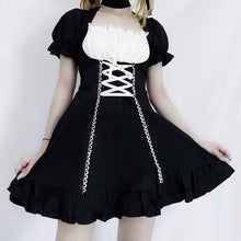 Black Dress with Milkmaid Chest and front lace tie-up Costume