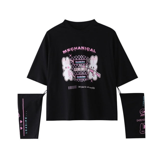 Kawaii E-Girl Graphic Print Black T-Shirt