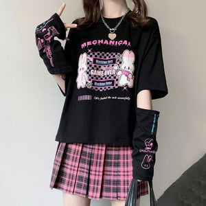 Kawaii E-Girl Graphic Print Black T-Shirt