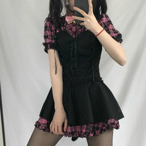 Short Sleeve Strap Midi Dress Lolita Harajuku