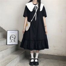 Long Sailor Collar Style Short Sleeve Dress with Large Collar and Ruffle Hem
