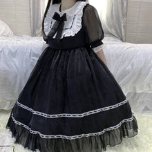 Lolita Teens Cute Kawaii Soft Girl Pink Puff Sleeve Ruffle Princess Dresses Black