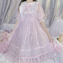 Lolita Teens Cute Kawaii Soft Girl Pink Puff Sleeve Ruffle Princess Dresses Black