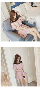 Korean new mesh stitch pink black cute sweet party dress