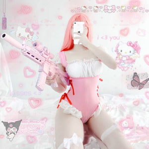 Winter Floral Lace Lingerie Kawaii Catsuit Erotic Pink Female Underwear