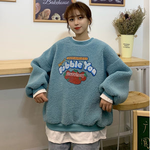 Long Sleeve Warm Sweatshirt With Strawberry Print