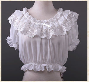 Chiffon Lace Ruffle Short Sleeves Loose Undershirt Lolita Crop Top