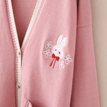 Long Sleeve Cardigan with Cute Bunny Embroidery Knitted Sweater
