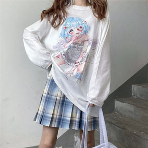 Womwn T-shirt Long Sleeve Female Soft Girl Japanese Cute Anime Girl